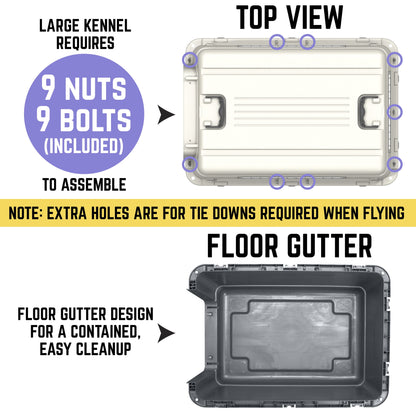Plastic Kennel for Dogs, Wire Door, IATA Airline Approved, Travel Crate, with Wheels, Gray, Large, 32" L X 22" W X 23" H
